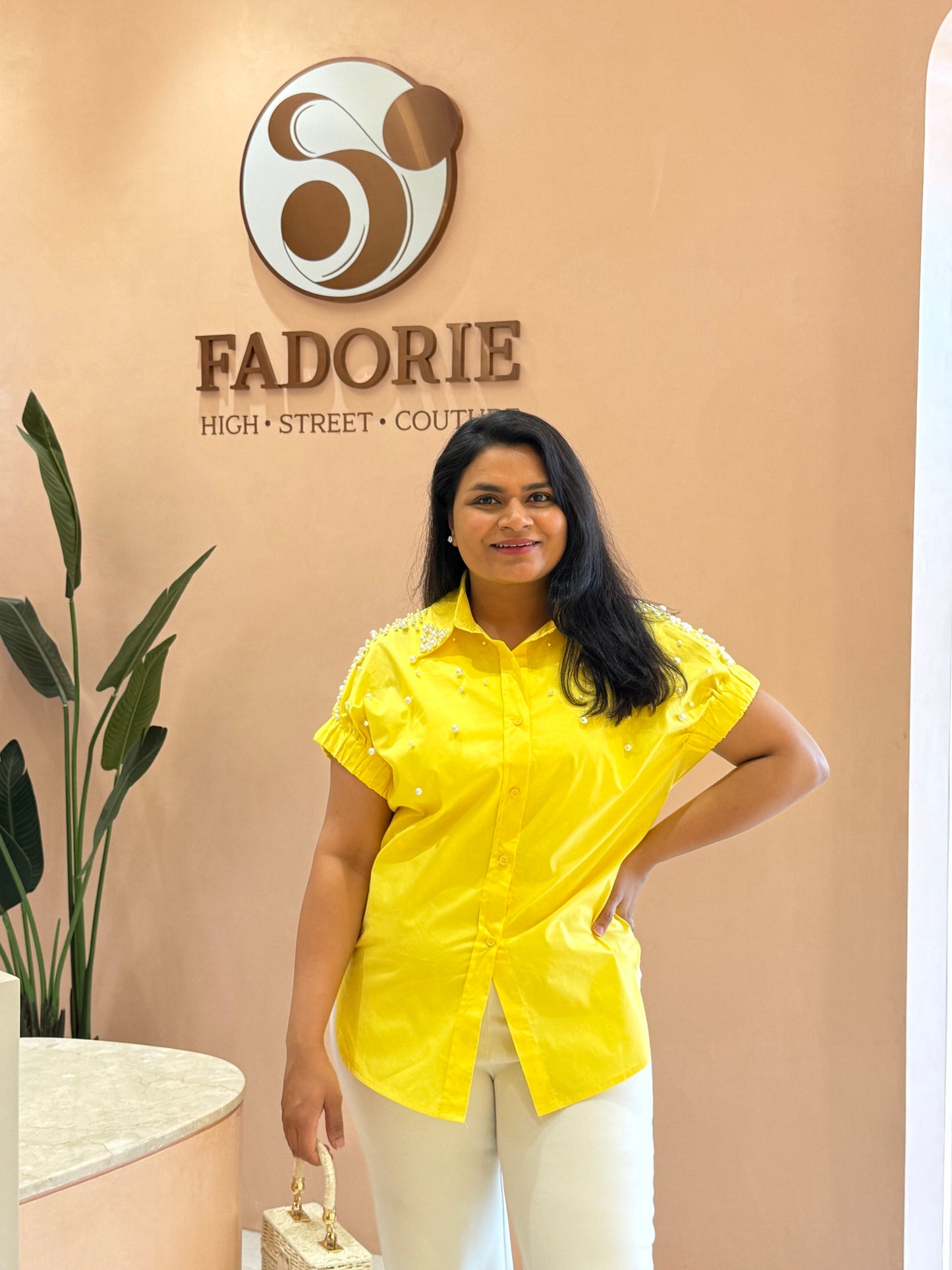 Pearl Studded Shirt (Yellow)