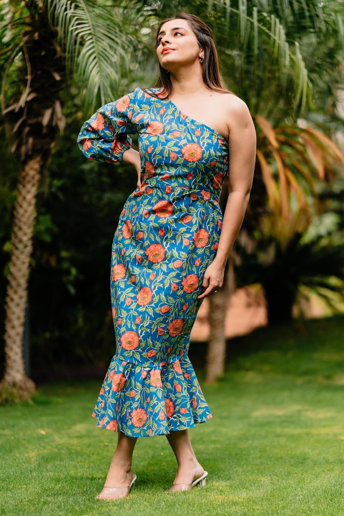 Floral Drama One Shoulder Dress